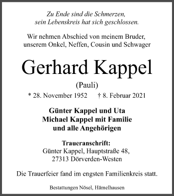 Traueranzeige von Gerhard Kappel von SYK