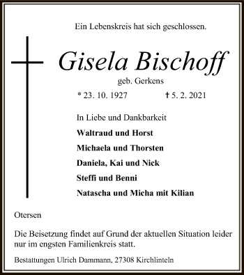 Traueranzeige von Gisela Bischoff von SYK