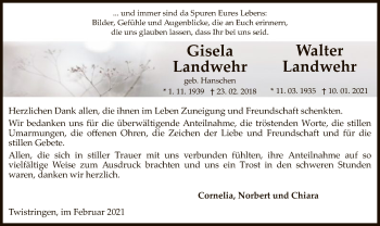 Traueranzeige von Gisela und Walter Landwehr von SYK