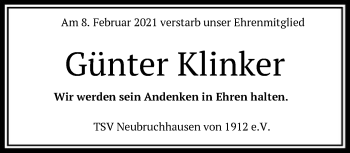 Traueranzeige von Günter Klinker von SYK