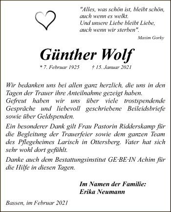 Traueranzeige von Günther Wolf von SYK