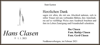 Traueranzeige von Hans Clasen von SYK