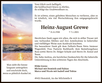 Traueranzeige von Heinz-August Grewe von SYK