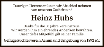 Traueranzeige von Heinz Huhs von SYK