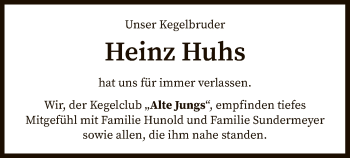 Traueranzeige von Heinz Huhs von SYK