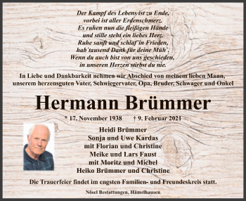 Traueranzeige von Hermann Brümmer von SYK