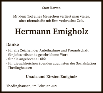 Traueranzeige von Hermann Emigholz von SYK