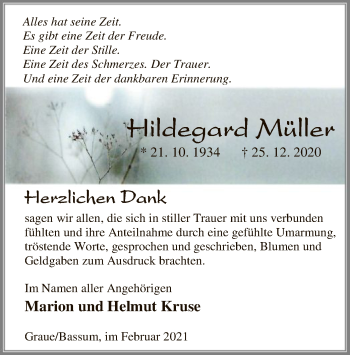Traueranzeige von Hildegard Müller von SYK