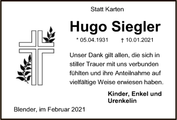 Traueranzeige von Hugo Siegler von SYK