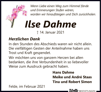 Traueranzeige von Ilse Dahme von SYK