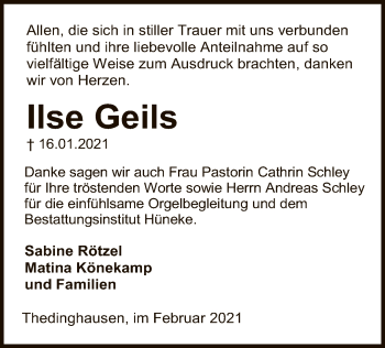 Traueranzeige von Ilse Geils von SYK