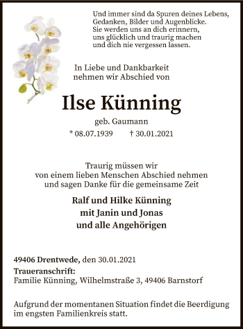 Traueranzeige von Ilse Künning von SYK