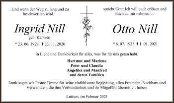 Traueranzeige von Ingrid und Otto Nill von SYK