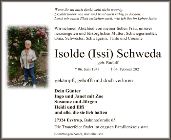 Traueranzeige von Isolde Schweda von SYK