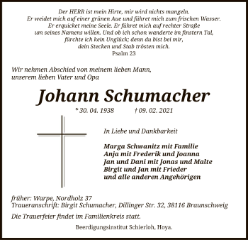 Traueranzeige von Johann Schumacher von SYK