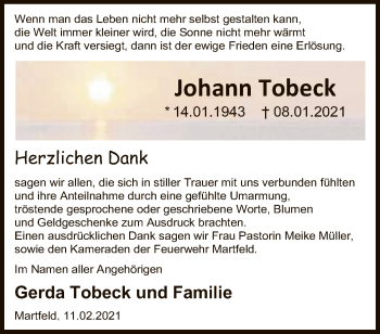 Traueranzeige von Johann Tobeck von SYK