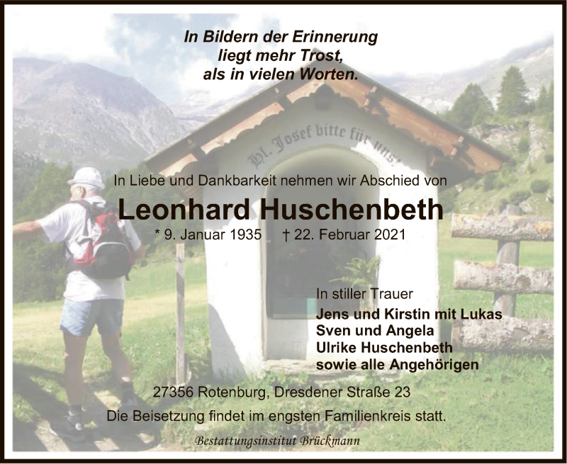  Traueranzeige für Leonhard Huschenbeth vom 27.02.2021 aus SYK