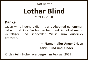 Traueranzeige von Lothar Blind von SYK