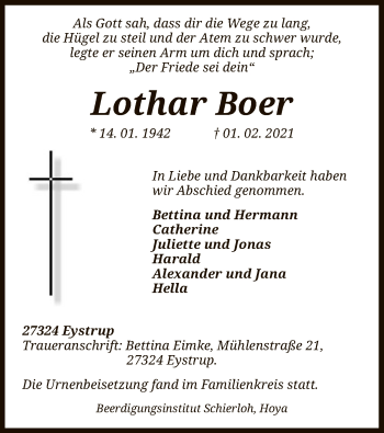 Traueranzeige von Lothar Boer von SYK