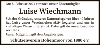 Traueranzeige von Luise Wiechmann von SYK