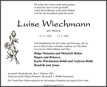 Traueranzeige von Luise Wiechmann von SYK