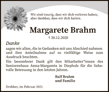 Traueranzeige von Margarete Brahm von SYK