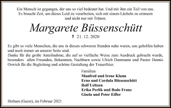 Traueranzeige von Margarete Büssenschütt von SYK