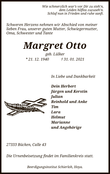 Traueranzeige von Margret Otto von SYK