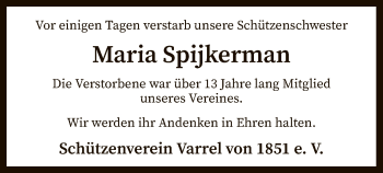 Traueranzeige von Maria Spijkerman von SYK