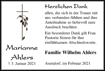 Traueranzeige von Marianne Ahlers von SYK