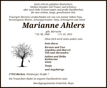 Traueranzeige von Marianne Ahlers von SYK