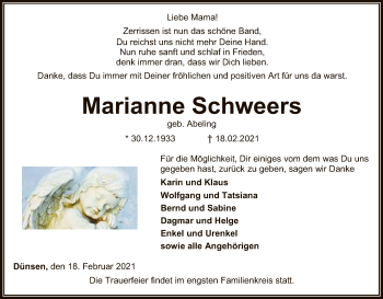 Traueranzeige von Marianne Schweers von SYK