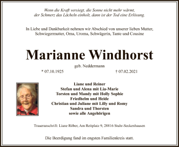 Traueranzeige von Marianne Windhorst von SYK