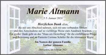 Traueranzeige von Marie Altmann von SYK