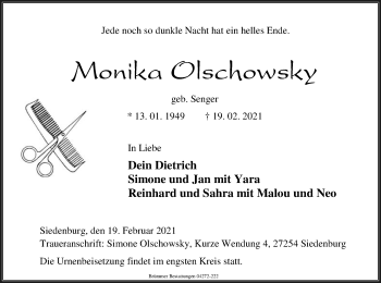 Traueranzeige von Monika Olschowsky von SYK