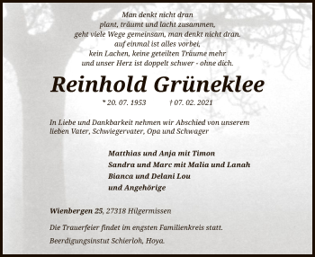 Traueranzeige von Reinhold Grüneklee von SYK