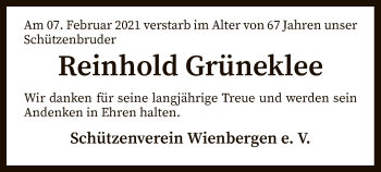 Traueranzeige von Reinhold Grüneklee von SYK