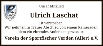 Traueranzeige von Ulrich Laschat von SYK