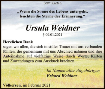 Traueranzeige von Ursula Weidner von SYK