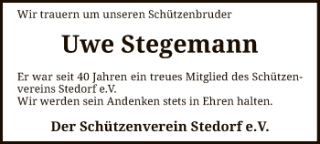 Traueranzeige von Uwe Stegemann von SYK