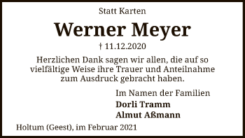 Traueranzeige von Werner Meyer von SYK