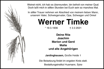 Traueranzeige von Werner Timke