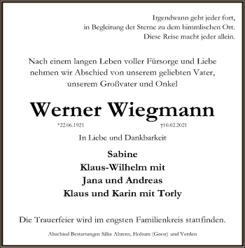 Traueranzeige von Werner Wiegmann von SYK