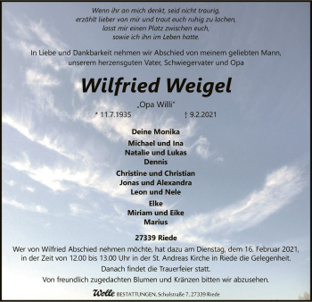 Traueranzeige von Wilfried Weigel von SYK