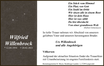 Traueranzeige von Wilfried Willenbrock von SYK