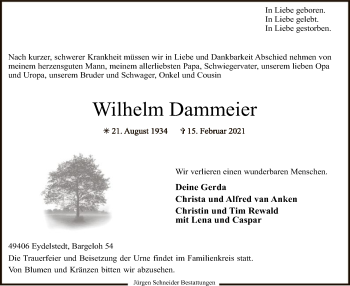 Traueranzeige von Wilhelm Dammeier von SYK