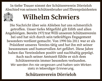 Traueranzeige von Wilhelm Schwiers von SYK