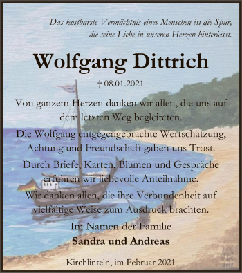 Traueranzeige von Wolfgang Dittrich von SYK