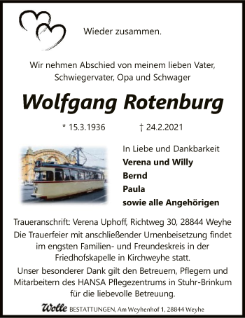 Traueranzeige von Wolfgang Rotenburg von SYK
