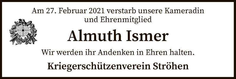  Traueranzeige für Almuth Ismer vom 03.03.2021 aus SYK